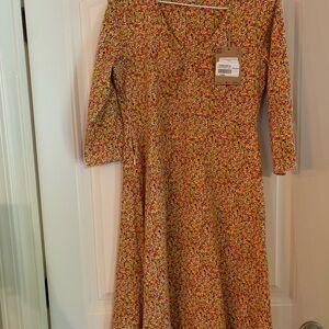 Toad&Co Orange A-Line V-Neck Long Sleeve Dress